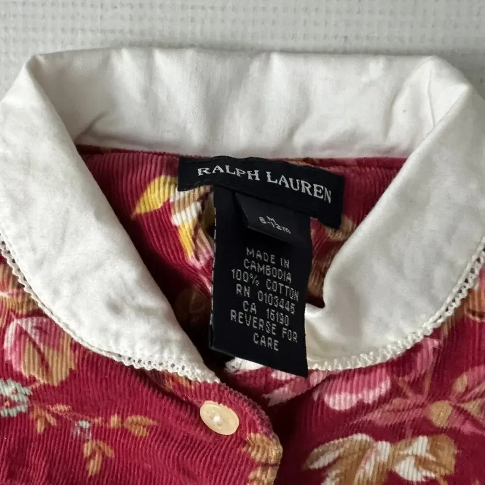 Ralph Lauren Floral Corduroy Floral  Dress‎ Baby Girls 6-12 Months